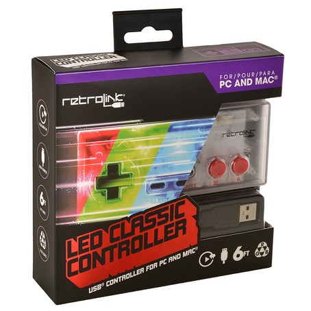 PC - Controller - Wired - NES Style - USB Controller for PC & MAC - Blue/Red/Green LED - On-Off Switch + Dimmer (Retrolink)