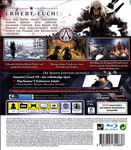 Assassins Creed 3 (Bonus Edition)OHNE DLCs  PS3