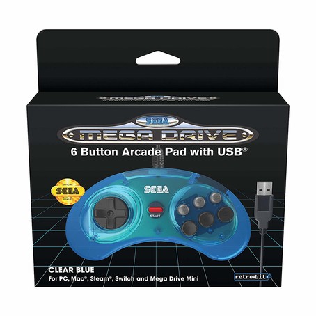 SEGA Mega Drive MINI 6-Button USB Controller - Clear Blue