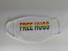 Mundmaske "Free Hugs" - weiß/rainbow