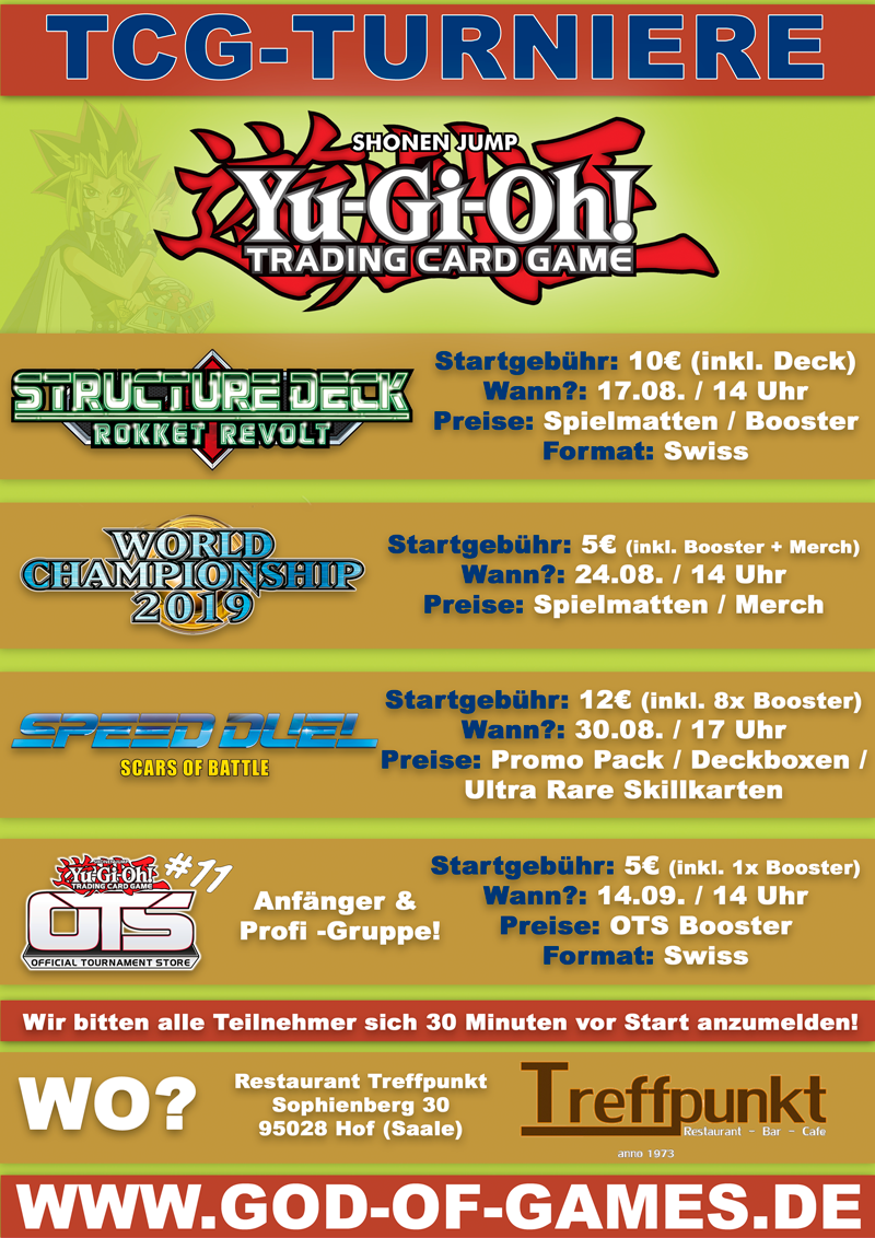 Yu-Gi-Oh! Turnier-Termine August bis September